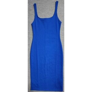Zara Womens Royal Blue Scoop Neck Bodycon Midi Dress Medium Sleeveless Back Slit